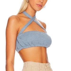 NWT WeWoreWhat Halter Top in Storm Blue